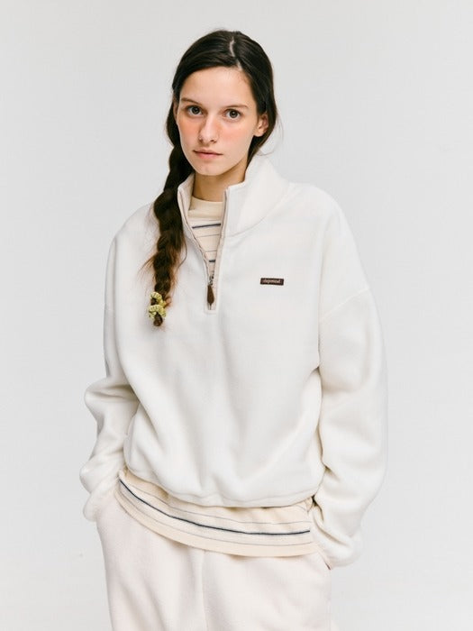 Wconcept_Depound box logo fleece half zip up - ivory