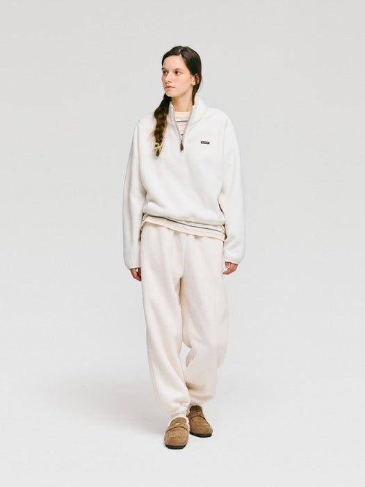 Wconcept_Depound box logo fleece half zip up - ivory