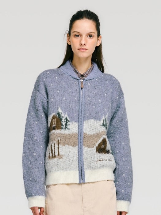 Wconcept_Depound ski resort graphic knit zip up - smoke blue
