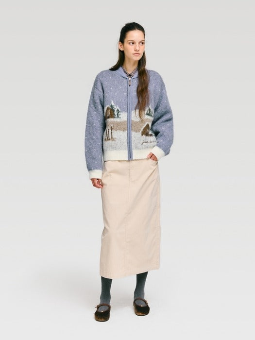 Wconcept_Depound ski resort graphic knit zip up - smoke blue