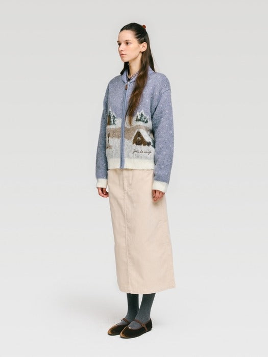 Wconcept_Depound ski resort graphic knit zip up - smoke blue