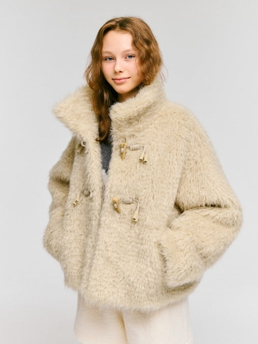 Wconcept_Depound faux fluffy fur short jacket - beige