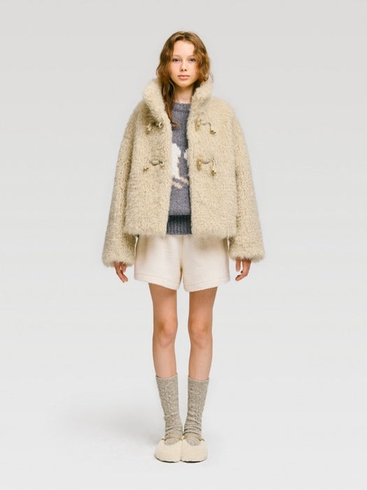 Wconcept_Depound faux fluffy fur short jacket - beige