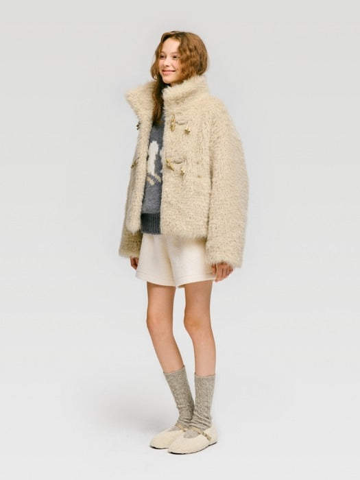 Wconcept_Depound faux fluffy fur short jacket - beige