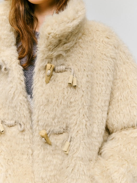 Wconcept_Depound faux fluffy fur short jacket - beige