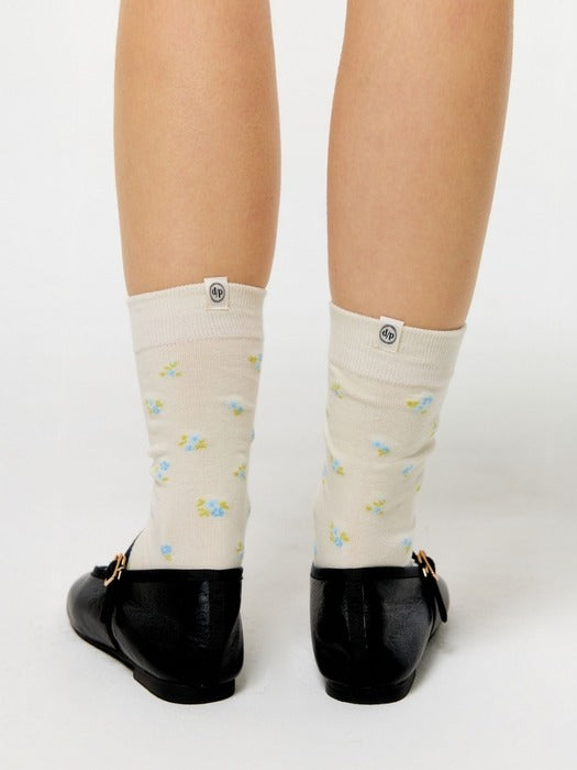 Wconcept_Depound flower pattern socks - ivory