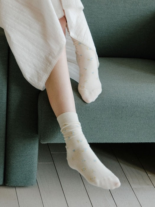 Wconcept_Depound flower pattern socks - ivory