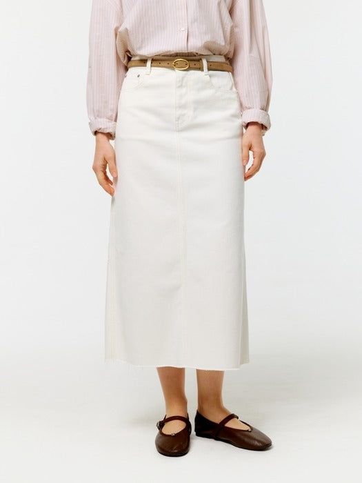 Wconcept_Depound denim long skirt - white