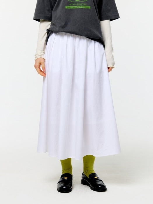 Wconcept_Depound shirring flare long skirt - white