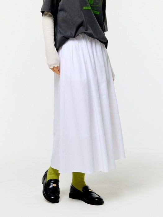 Wconcept_Depound shirring flare long skirt - white