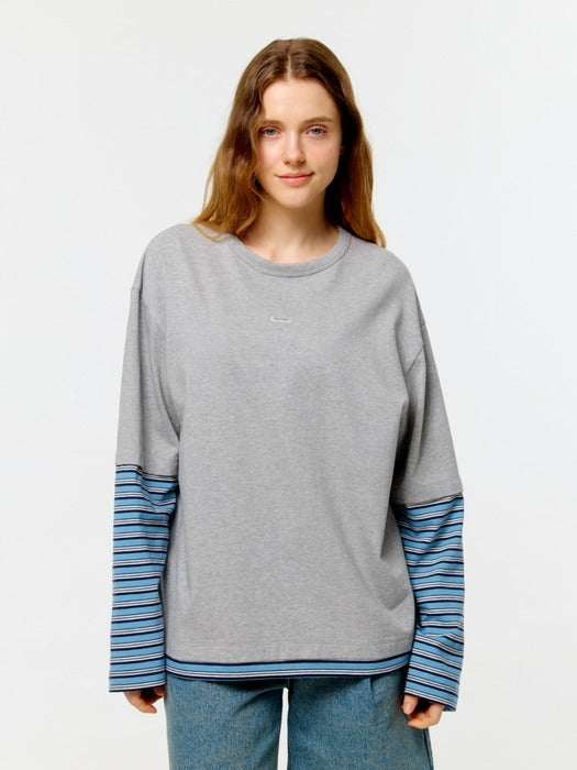 Wconcept_Depound stripe layered logo t-shirt - grey