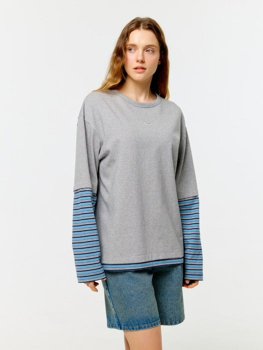 Wconcept_Depound stripe layered logo t-shirt - grey