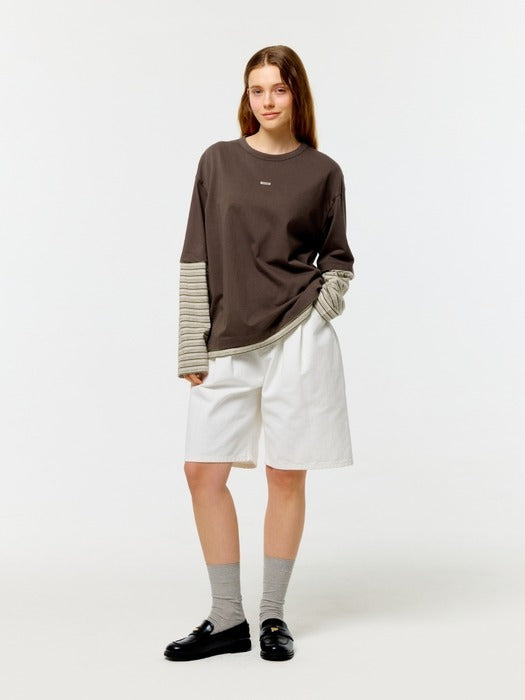 Wconcept_Depound stripe layered logo t-shirt - brown