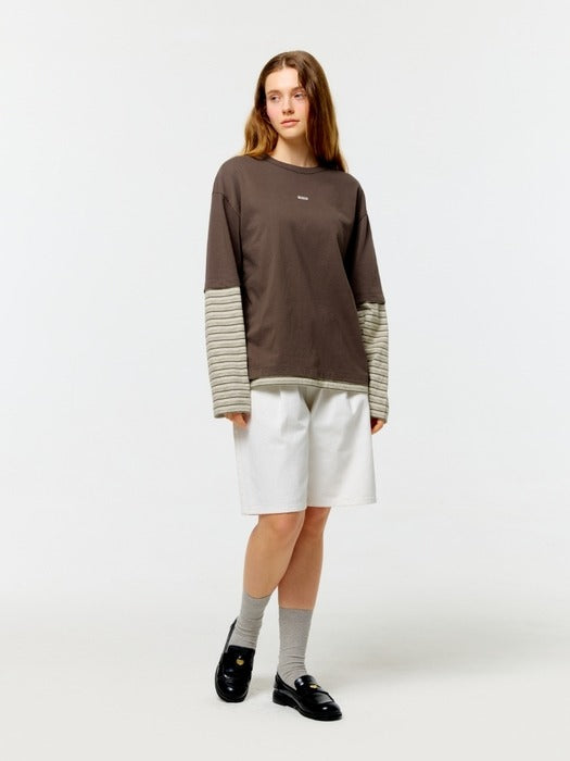 Wconcept_Depound stripe layered logo t-shirt - brown