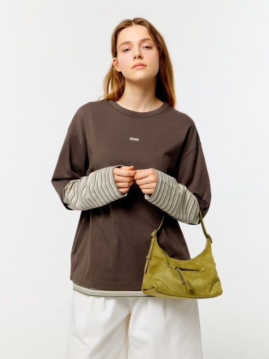 Wconcept_Depound stripe layered logo t-shirt - brown