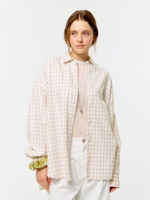 Wconcept_Depound check oversized shirts - peach