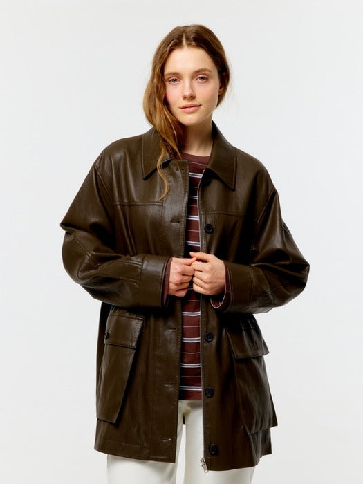 Wconcept_Depound leather utility jacket - brown