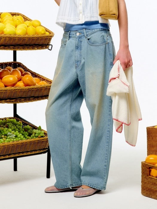 Wconcept_Depound Loose-fit curved denim pants - light blue