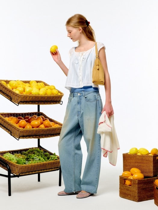 Wconcept_Depound Loose-fit curved denim pants - light blue