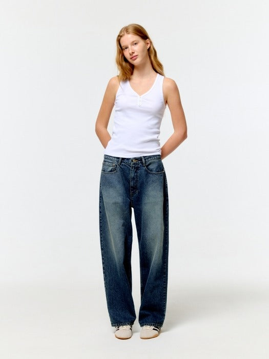 Wconcept_Depound Loose-fit curved denim pants - medium blue
