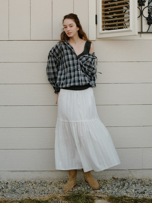 Wconcept_Depound cotton jacquard long skirt - white