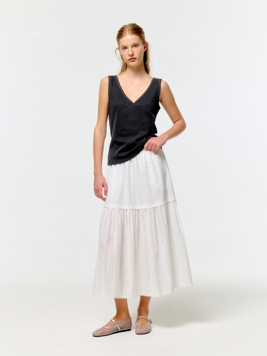 Wconcept_Depound cotton jacquard long skirt - white