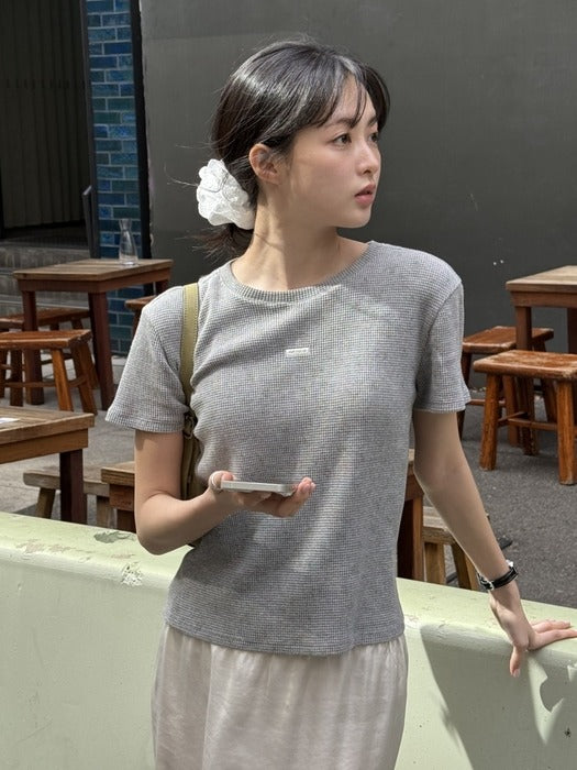 Wconcept_Depound flower waffle t-shirt - melange grey