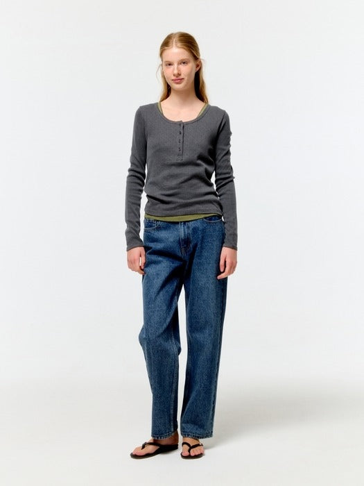 Depound pigment eyelet henley neck t-shirt - charcoal