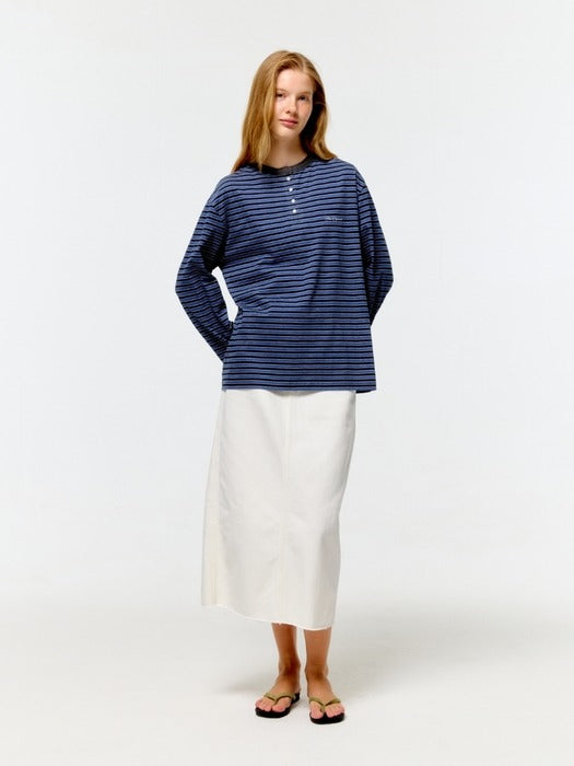 Wconcept_Depound stripe henley neck t-shirt - blue