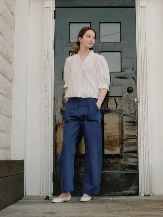 Depound pintuck frill v neck blouse - white