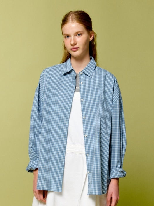 Wconcept_Depound check oversized shirts - blue