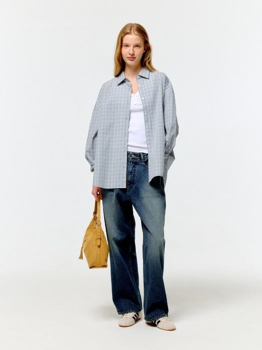 Wconcept_Depound check oversized shirts - light blue
