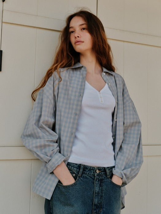 Wconcept_Depound check oversized shirts - light blue