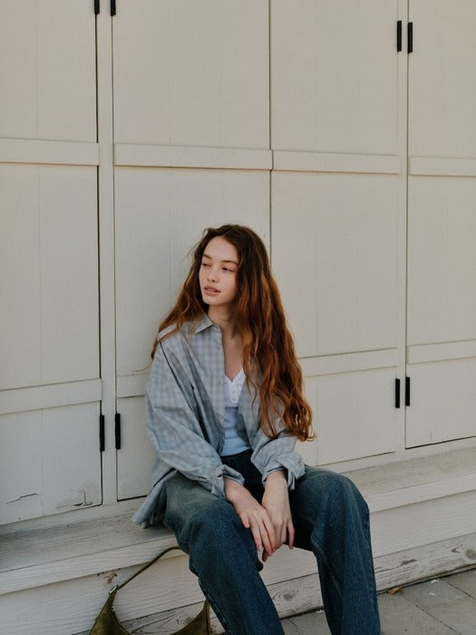 Wconcept_Depound check oversized shirts - light blue