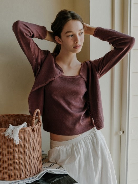 Wconcept_Depound pigment eyelet sleeveless cardigan set - purple