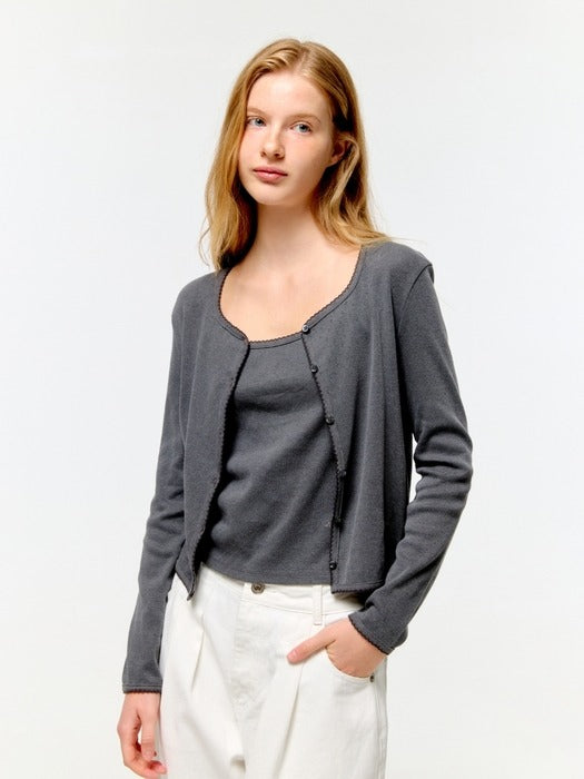 Wconcept_Depound pigment eyelet sleeveless cardigan set - charcoal