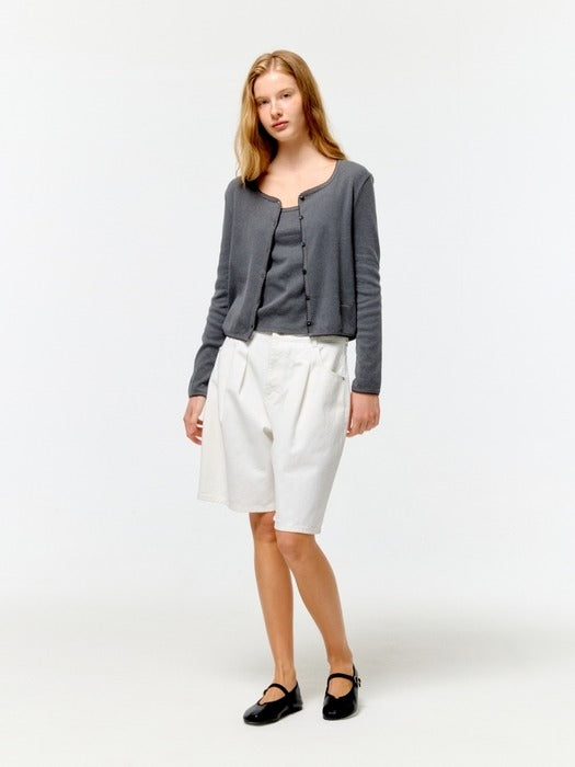 Wconcept_Depound pigment eyelet sleeveless cardigan set - charcoal
