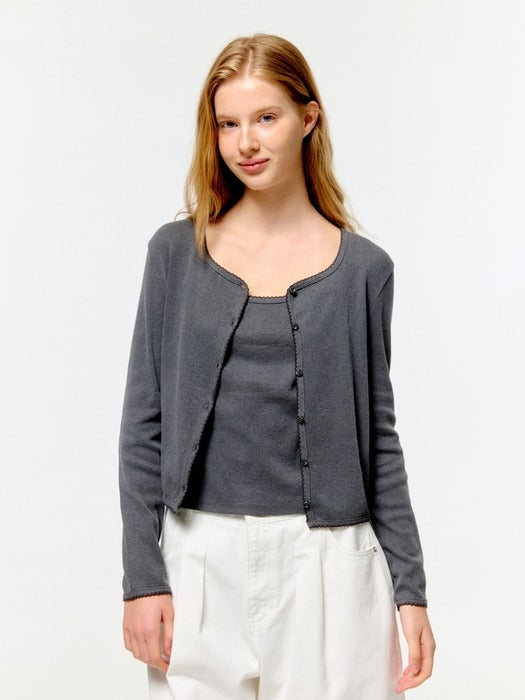 Wconcept_Depound pigment eyelet sleeveless cardigan set - charcoal