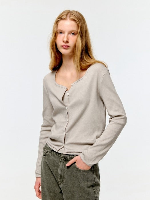 Wconcept_Depound pigment eyelet sleeveless cardigan set - light khaki