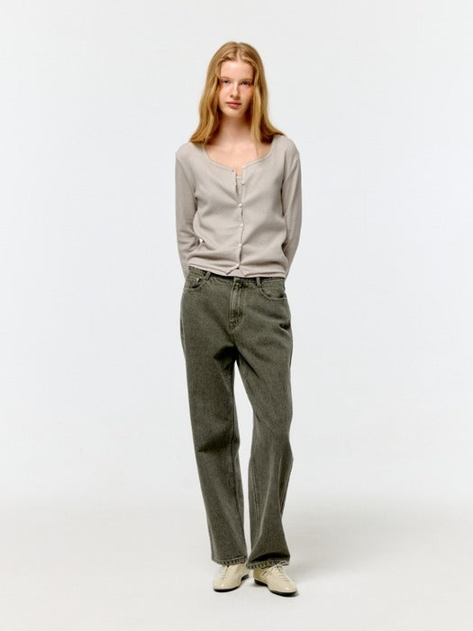 Wconcept_Depound pigment eyelet sleeveless cardigan set - light khaki