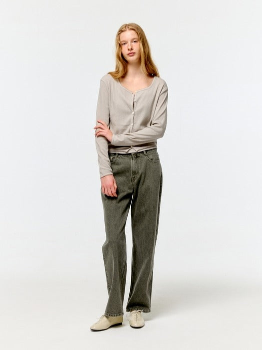 Wconcept_Depound pigment eyelet sleeveless cardigan set - light khaki