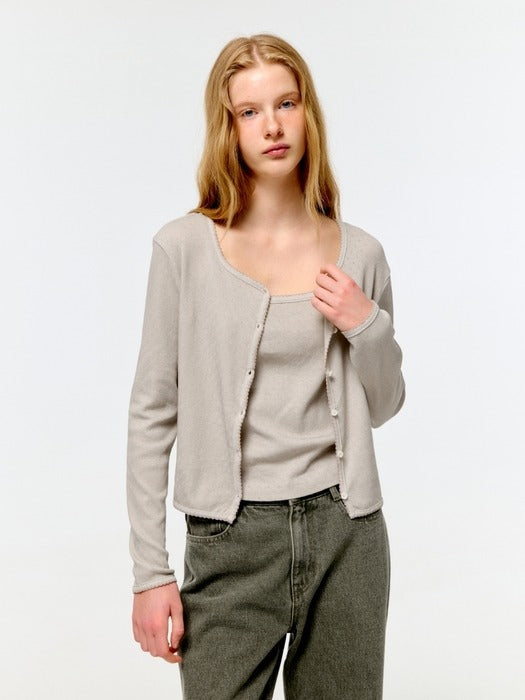 Wconcept_Depound pigment eyelet sleeveless cardigan set - light khaki