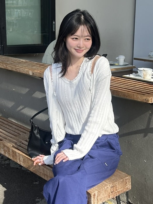 Wconcept_Depound eyelet skashi cardigan - off white