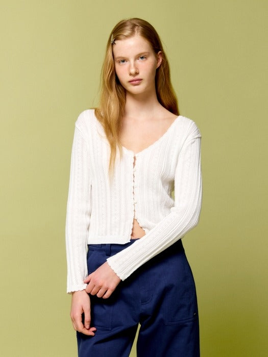 Wconcept_Depound eyelet skashi cardigan - off white
