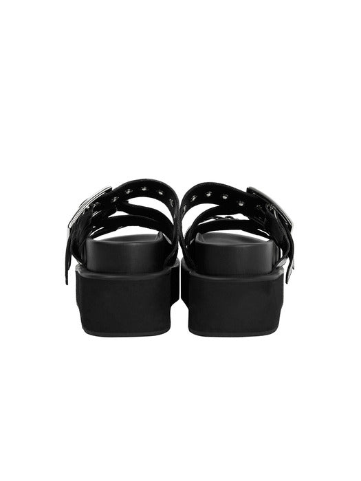 Wconcept_Treemingbird Bold Buckle Flatform Slides [ Black ]