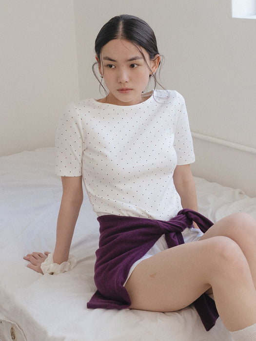 Tillidie Dot slim t-shirt Ivory