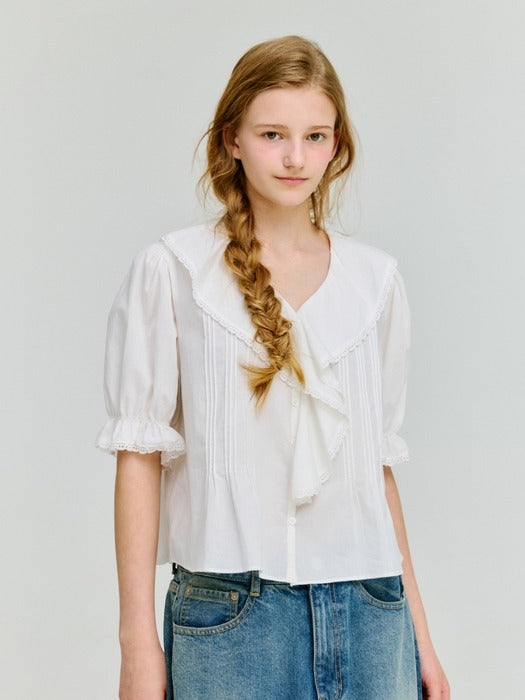 Wconcept_Depound ruffle pintuck blouse - white