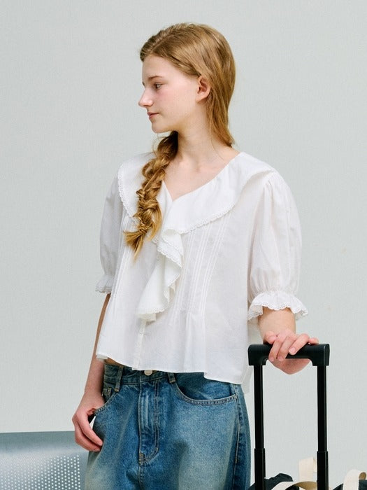 Wconcept_Depound ruffle pintuck blouse - white