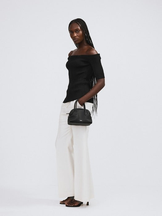 Recto Off Shoulder Ribbed Knit Top (Black)