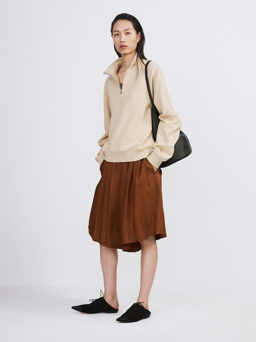 Recto Banding Wide Culotte Pants (Red Brown)
